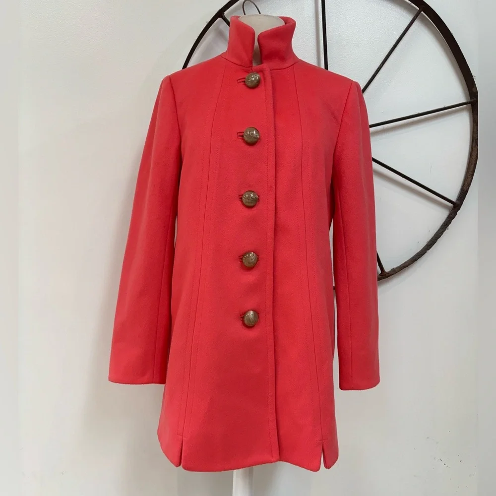 J. Crew coral 100% wool coral Griffin pea coat style 20031 sz 4 $278